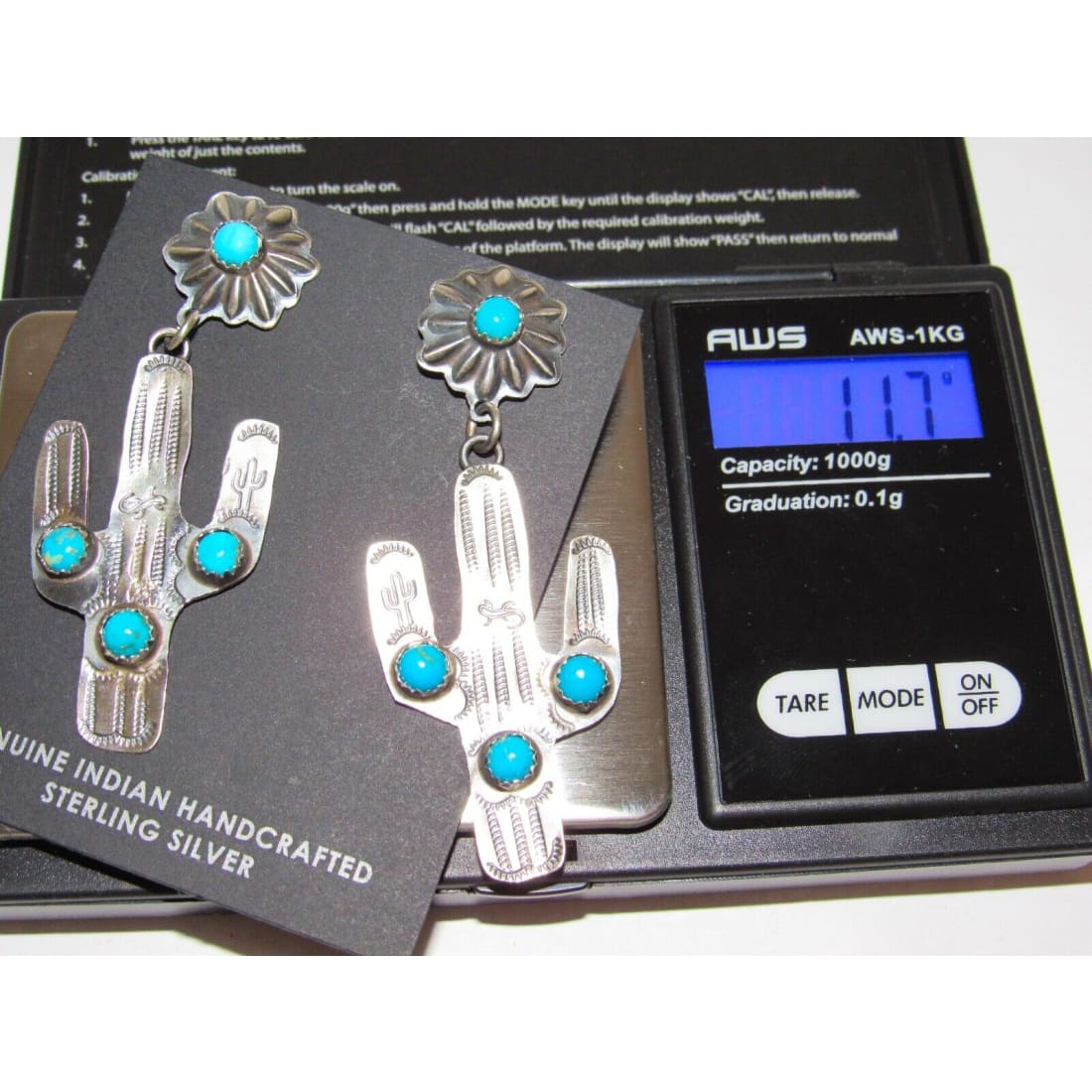 Navajo Saguaro Cactus Earrings Sterling Silver Turquoise