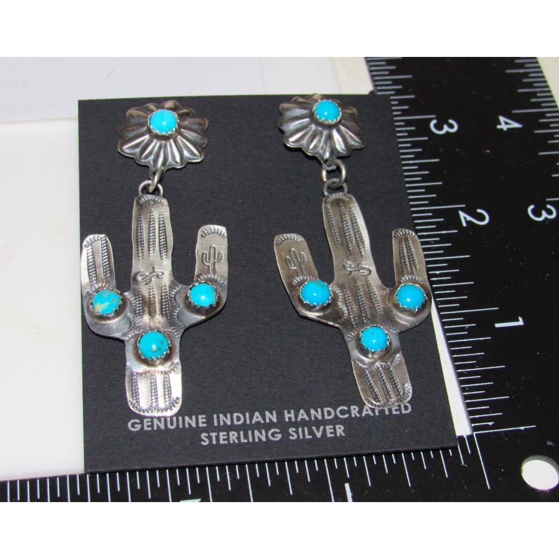 Navajo Saguaro Cactus Earrings Sterling Silver Turquoise