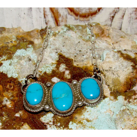 Navajo Sleeping Beauty Turquoise Cluster Bar Necklace