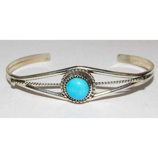 Navajo Sleeping Beauty Turquoise Cuff Bracelet Sterling