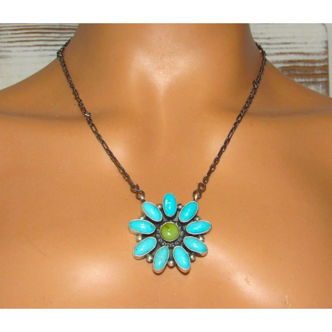 Navajo Sonoran Gold Turquoise Cluster Bar Necklace Sterling