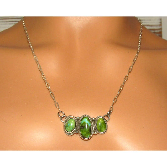 Navajo Sonoran Gold Turquoise Cluster Bar Necklace Sterling