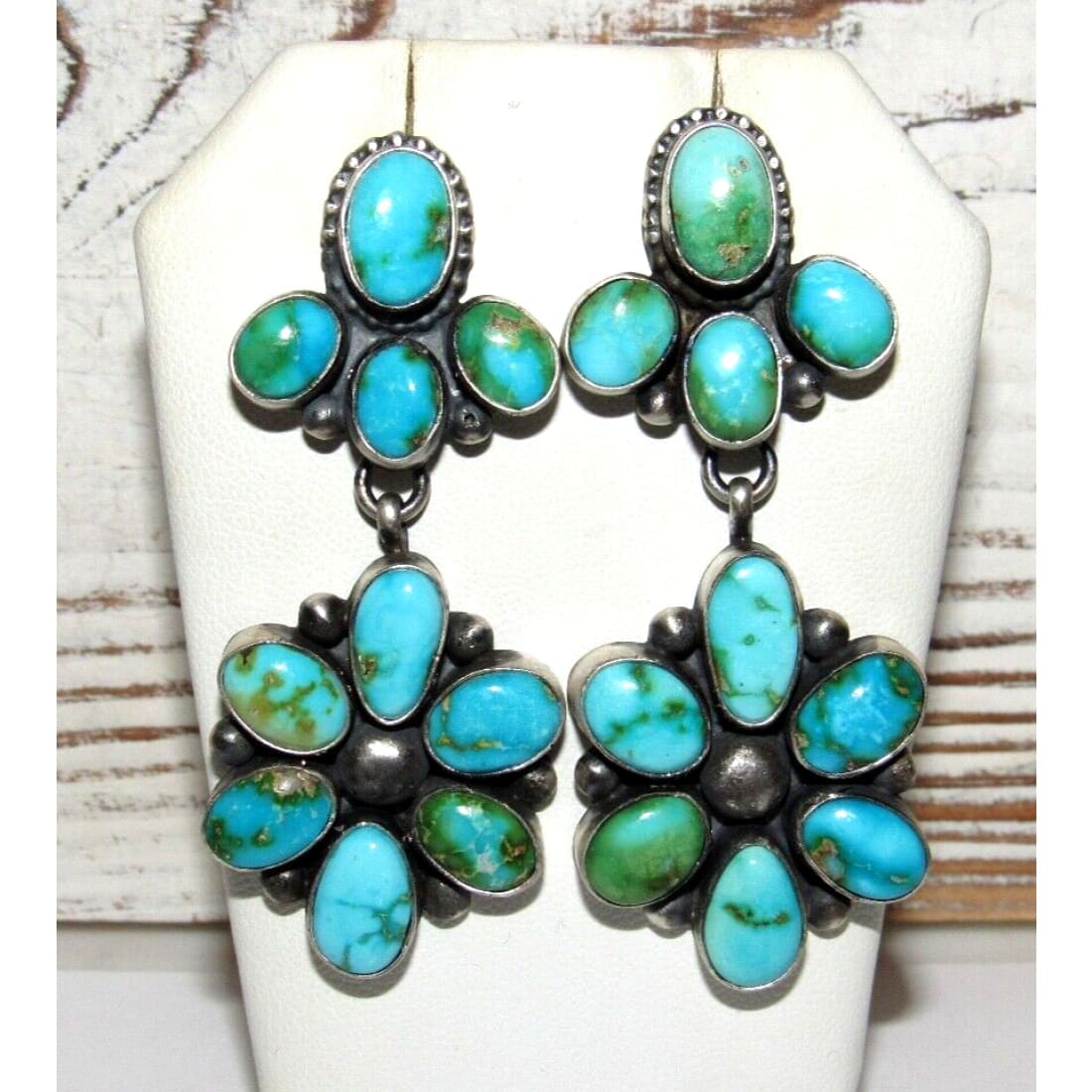 Sonoran gold turquoise dangle earrings with blue-green stones set in silver from The Southwestern Style Gallery