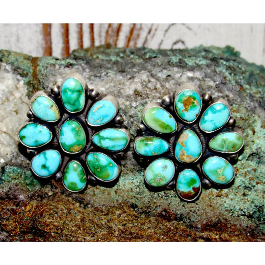 Navajo Sonoran Gold Turquoise Cluster Post Earrings