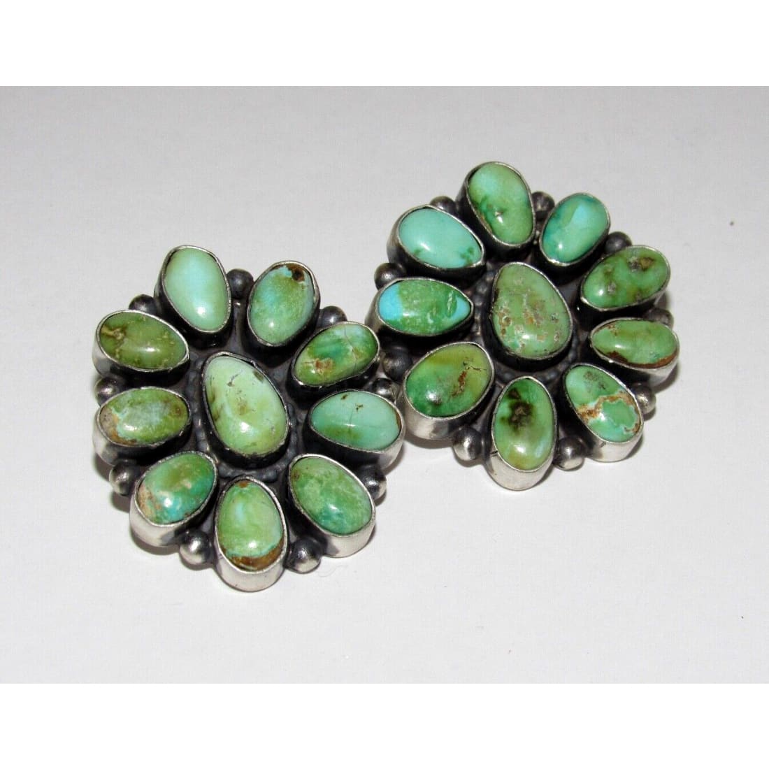 Navajo Sonoran Gold Turquoise Cluster Post Earrings Sterling
