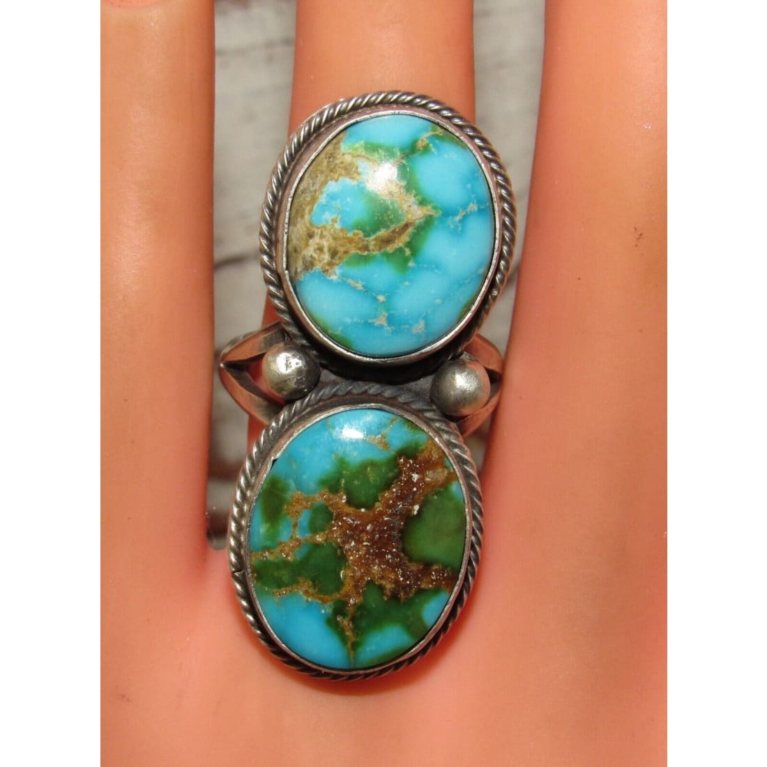 Navajo Sonoran Gold Turquoise Ring Sz 7 Sterling Silver