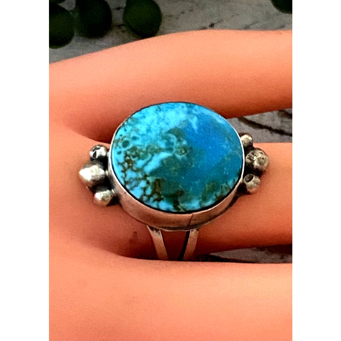 Navajo Sonoran Gold Turquoise Ring Sz 8.5 Sterling Silver