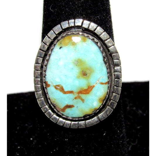 Navajo Sonoran Gold Turquoise Ring Sz 8 Sterling Silver -