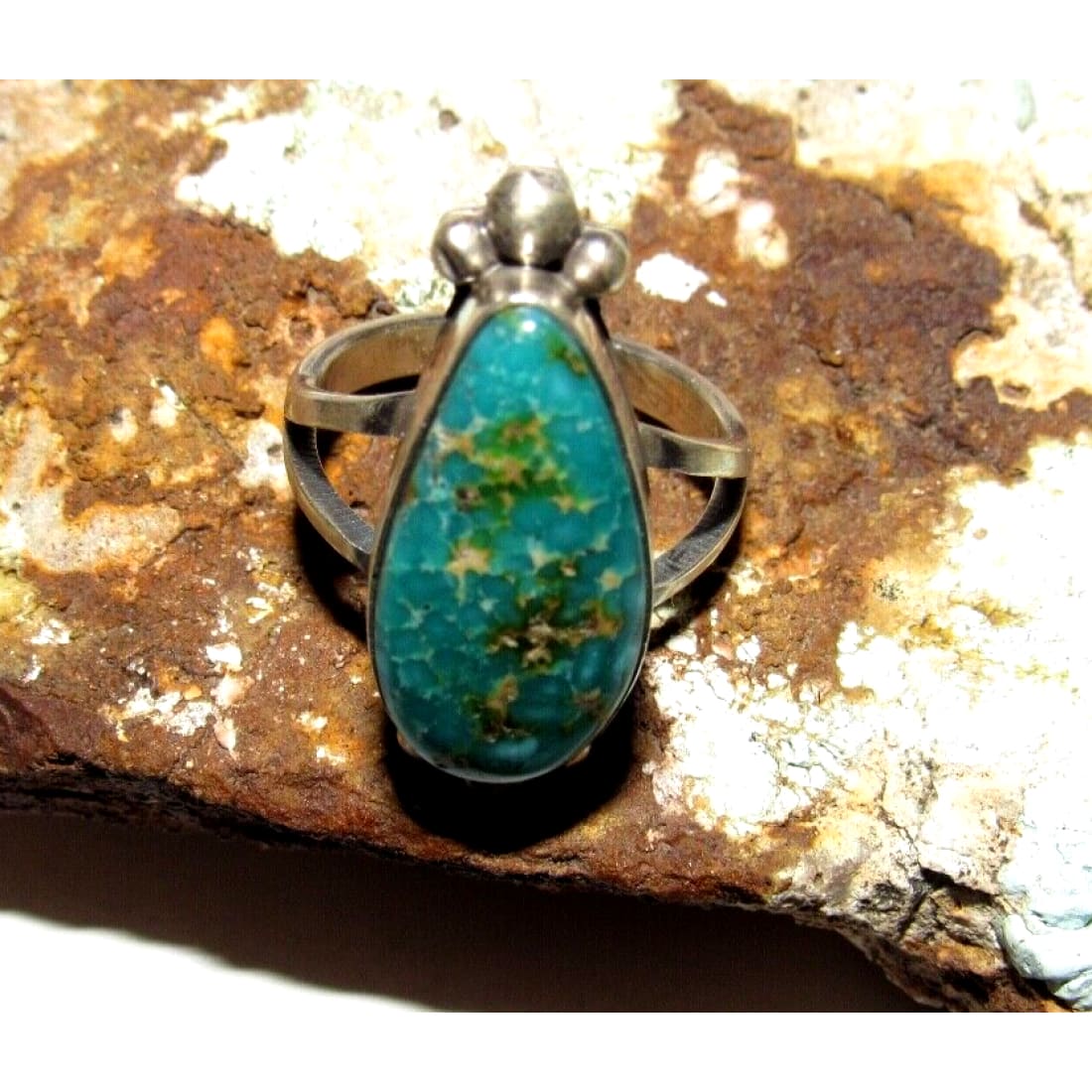 Navajo Sonoran Gold Turquoise Ring Sz 9 Sterling Silver Eli