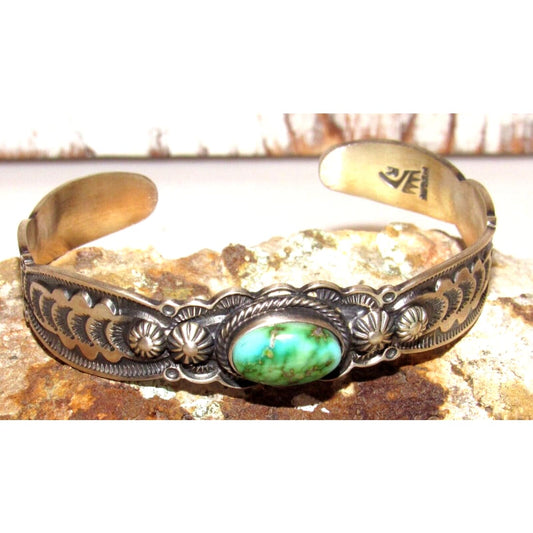 Navajo Sonoran Gold Turquoise Sterling Stacker Cuff