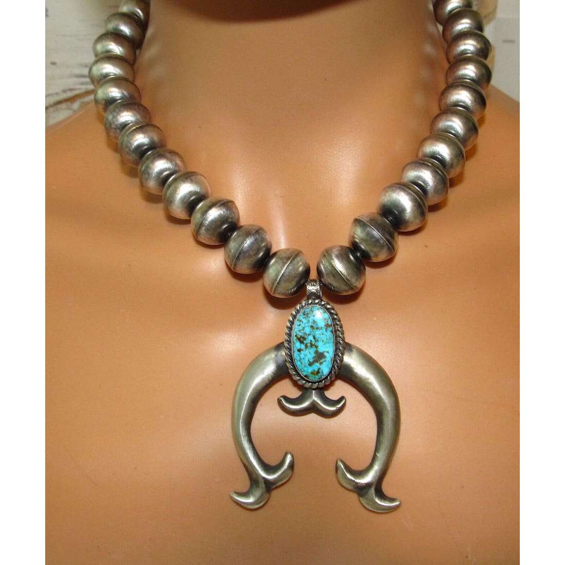Navajo Squash Blossom Necklace E Hale Number 8 Turquoise