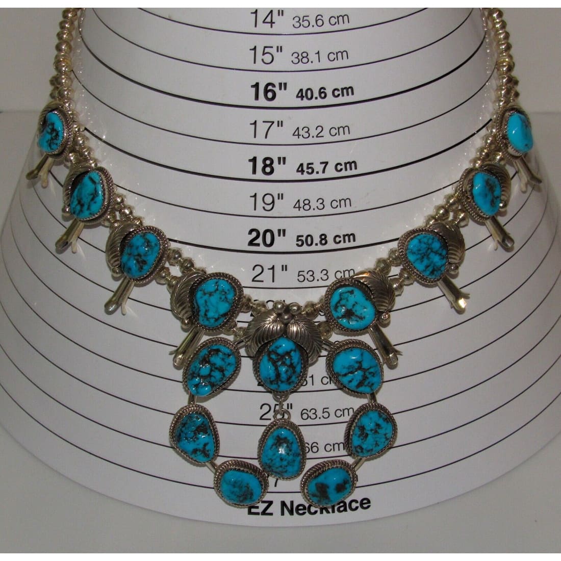 Navajo Squash Blossom Necklace Kingman Turquoise Necklace