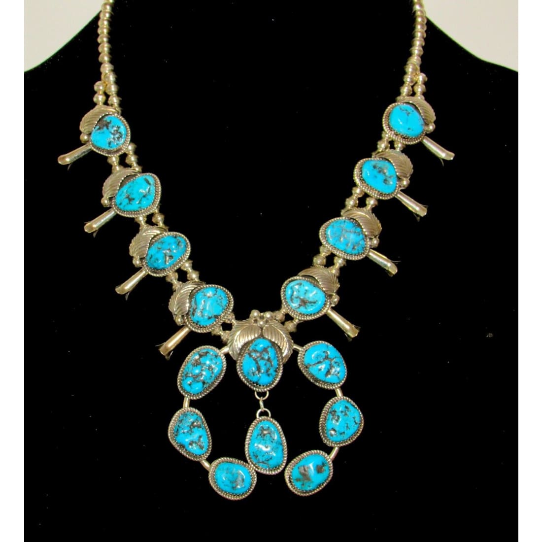 Navajo Squash Blossom Necklace Kingman Turquoise Necklace