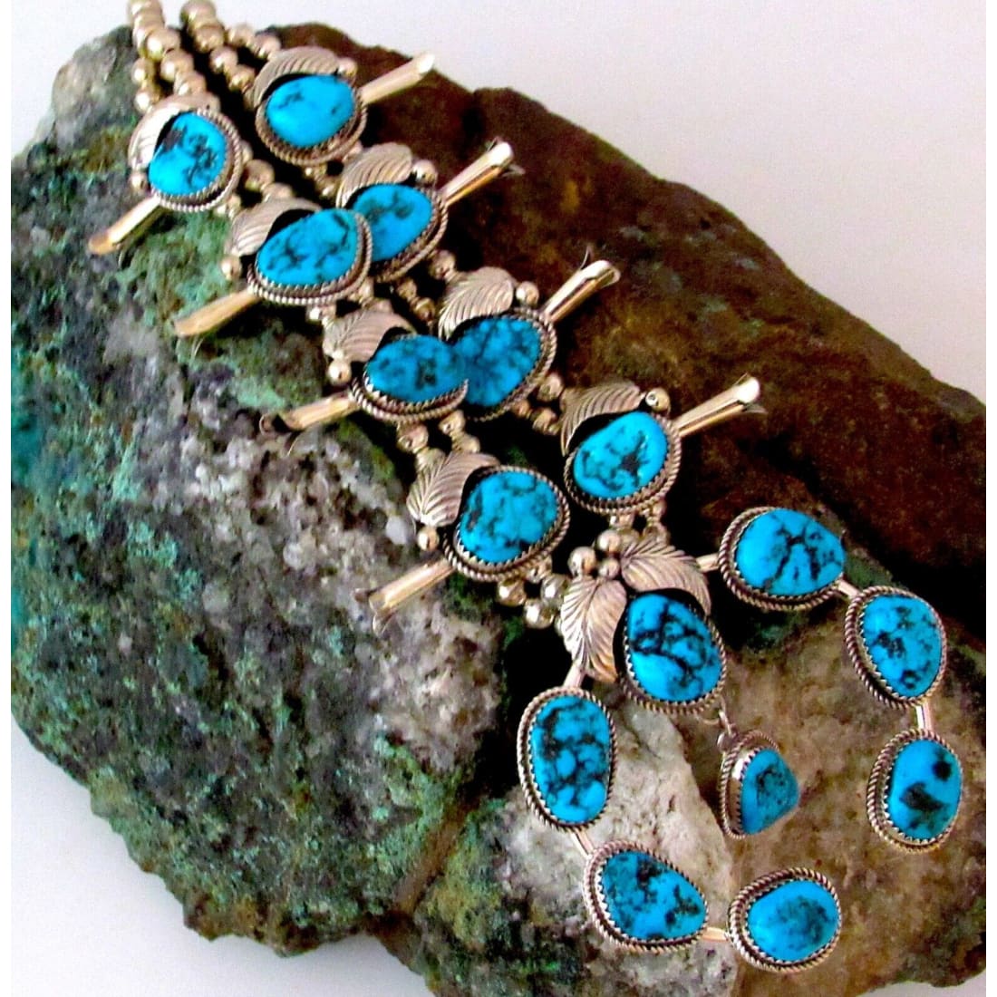 Navajo Squash Blossom Necklace Kingman Turquoise Necklace