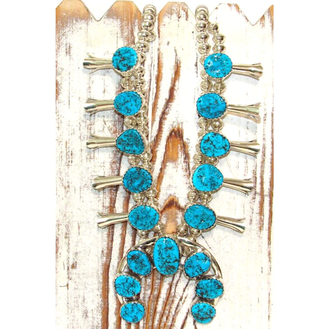 Navajo Squash Blossom Necklace Kingman Turquoise Necklace