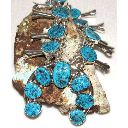 Navajo Squash Blossom Necklace Kingman Turquoise Necklace