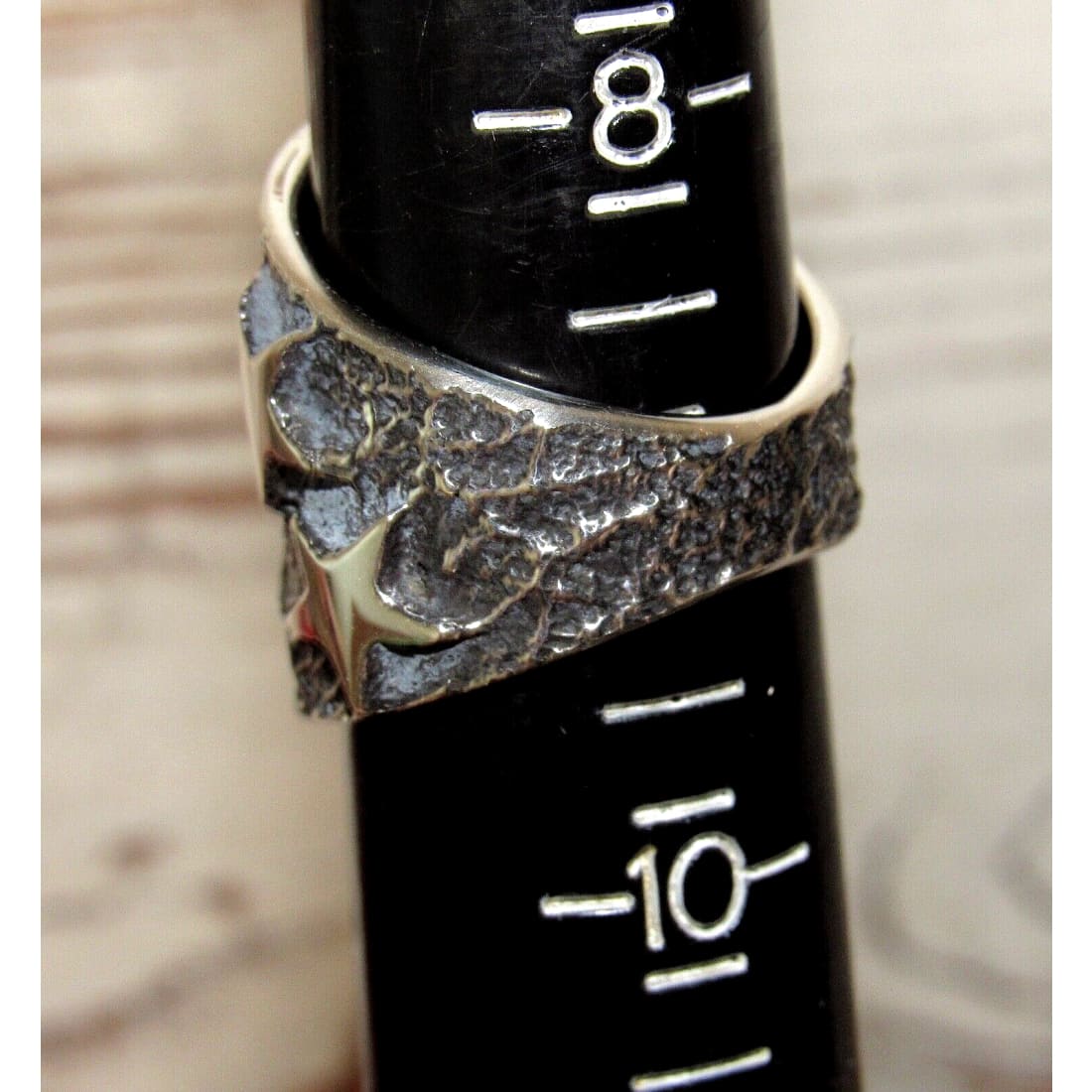 Navajo Stars Ring Size 9 Sand Cast Tufa Cast Sterling Silver