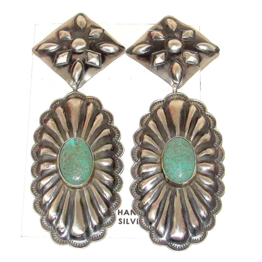 Navajo Statement Concho Earrings Sterling Silver Royston