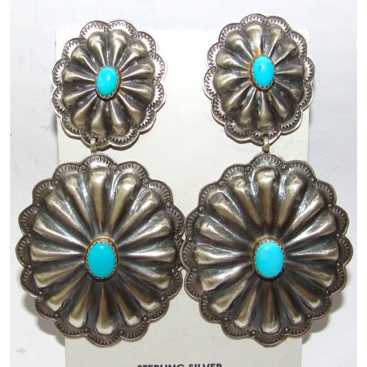 Navajo Statement Concho Earrings Sterling Silver Sleeping