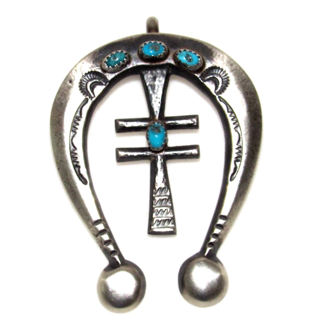 Navajo Sterling Pueblo Cross Turquoise Naja Pendant