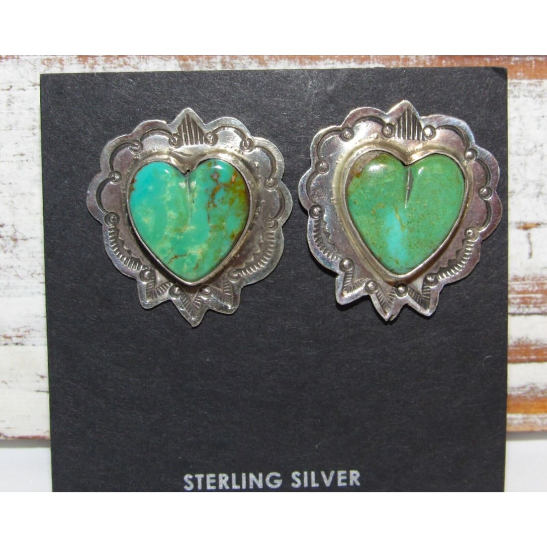 Navajo Sterling Royston Turquoise Heart Post Earrings M