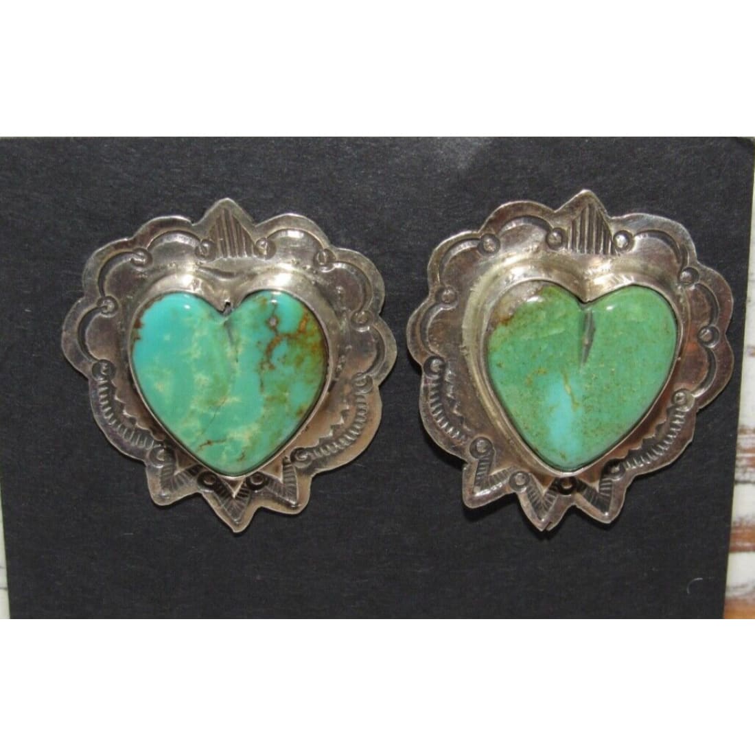 Navajo Sterling Royston Turquoise Heart Post Earrings M