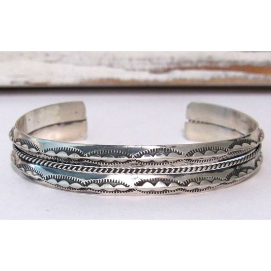 Navajo Sterling Silver Carinated Stacker Cuff Bracelet Ingot