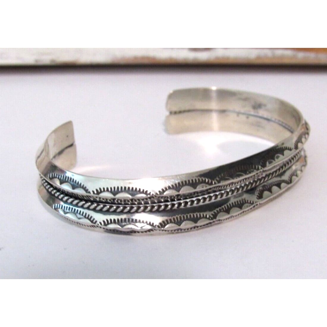 Navajo Sterling Silver Carinated Stacker Cuff Bracelet Ingot