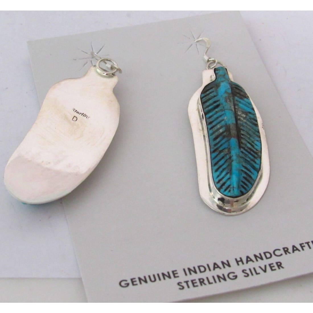 Navajo Sterling Silver Carved Turquoise Feather Dangle