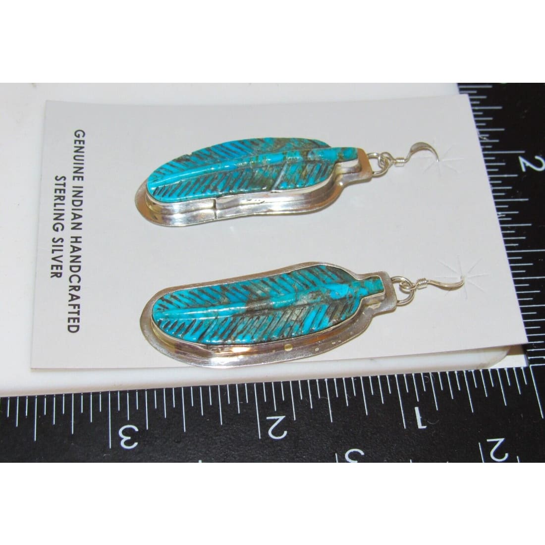 Navajo Sterling Silver Carved Turquoise Feather Dangle