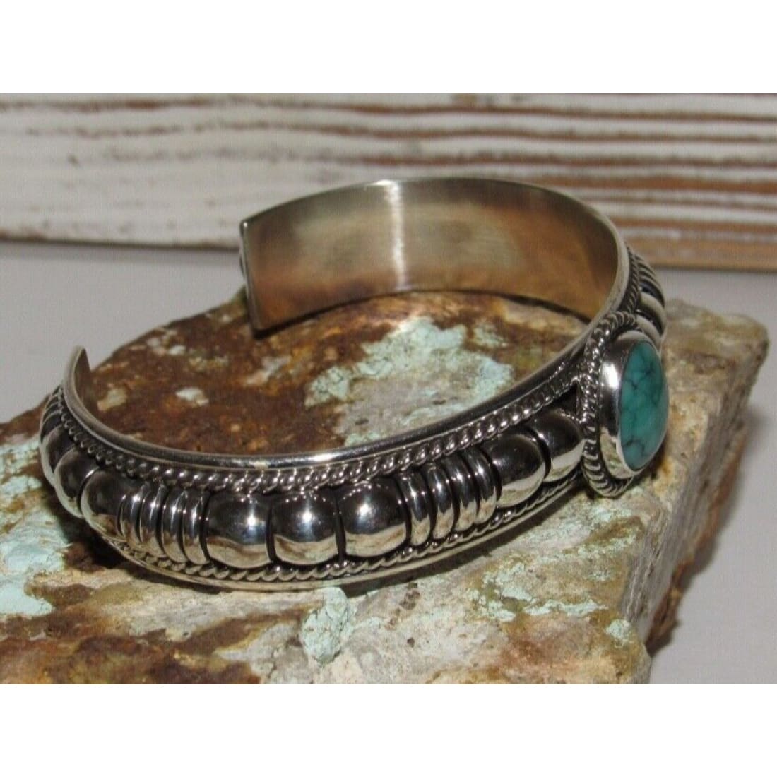 Navajo Sterling Silver Green Kingman Turquoise Cuff Bracelet