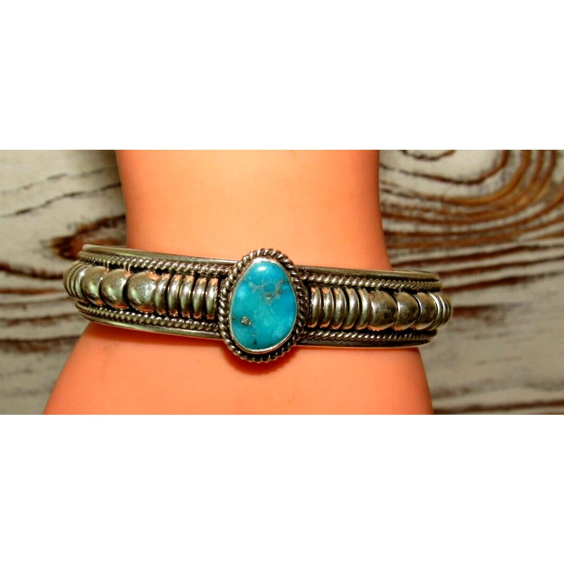 Navajo Sterling Silver Kingman Turquoise Cuff Bracelet
