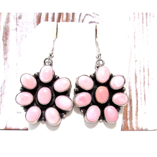 Navajo Sterling Silver Pink Conch Shell Cluster Earrings