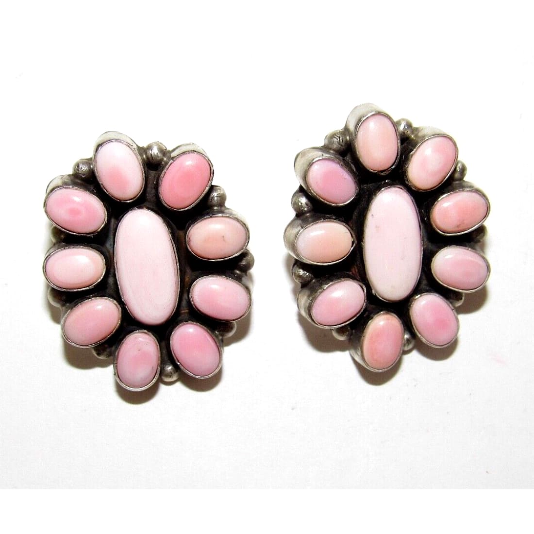 Navajo Sterling Silver Pink Conch Shell Cluster Earrings