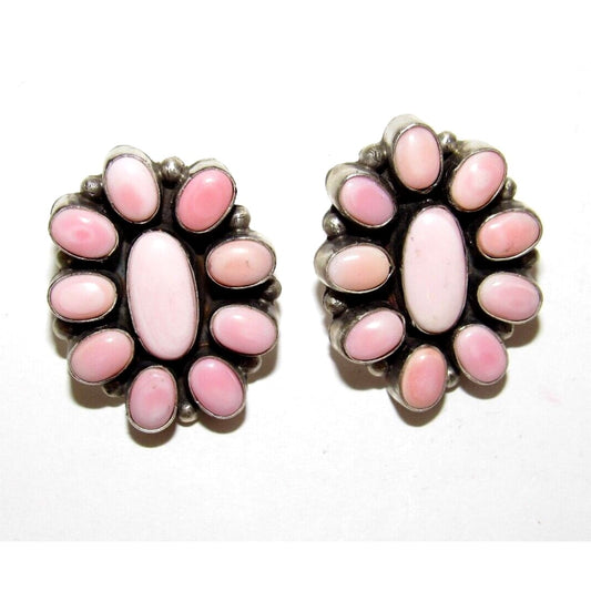 Navajo Sterling Silver Pink Conch Shell Cluster Earrings