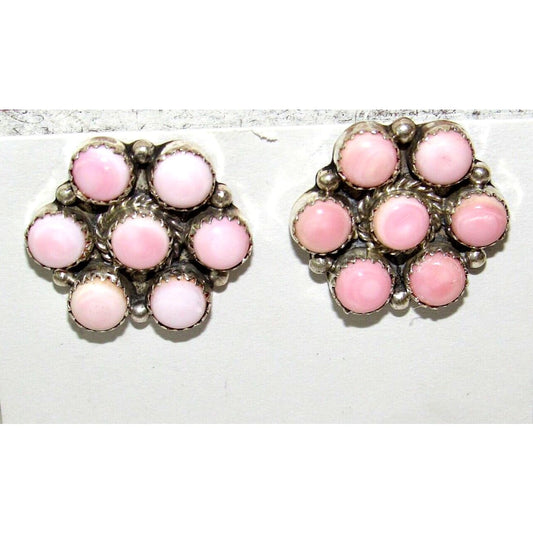 Navajo Sterling Silver Pink Conch Shell Cluster Earrings