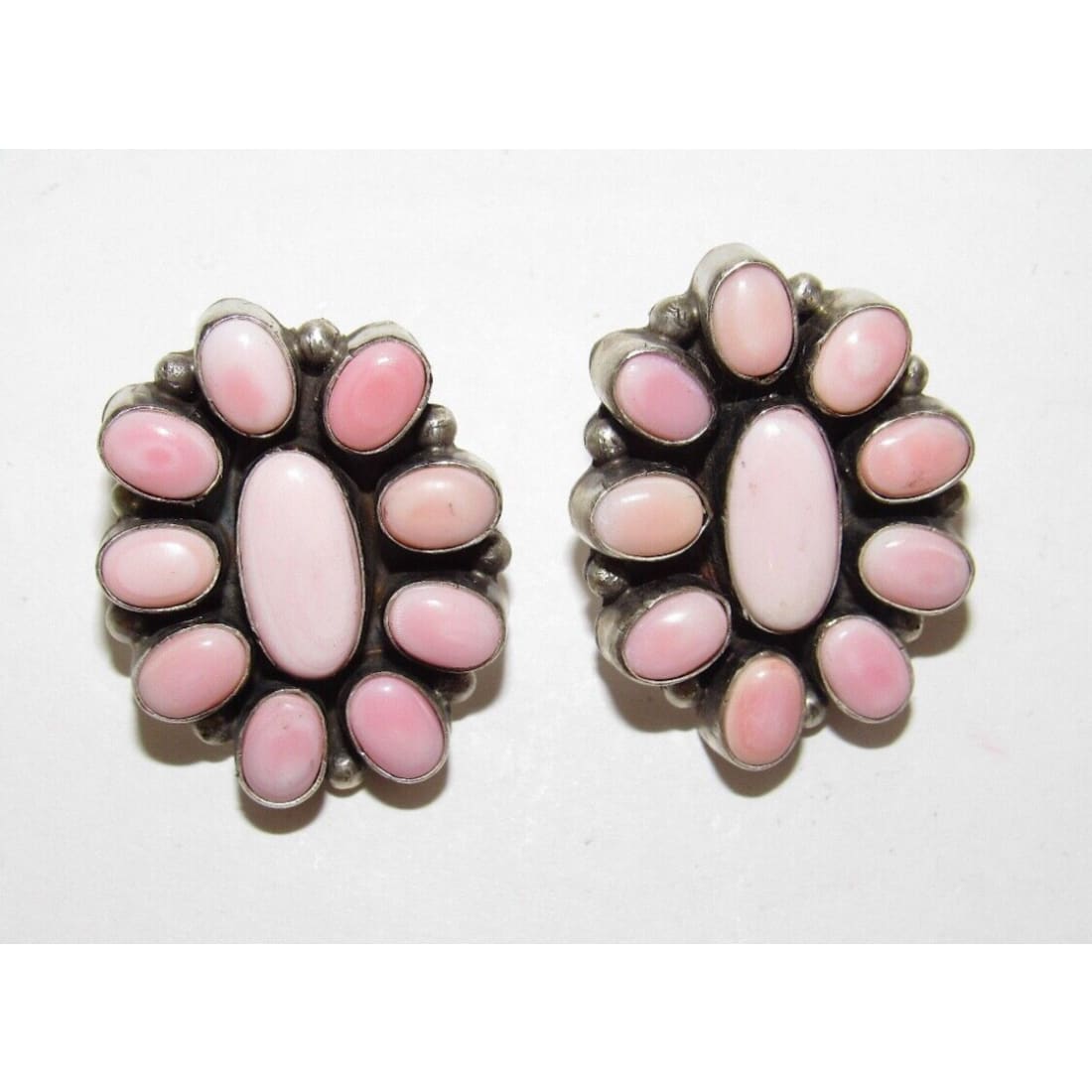 Navajo Sterling Silver Pink Conch Shell Cluster Earrings