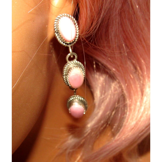 Navajo Sterling Silver Pink Conch Shell Dangle Earrings