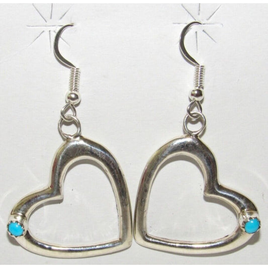 Navajo Sterling Turquoise Heart Dangle Earrings Pauline