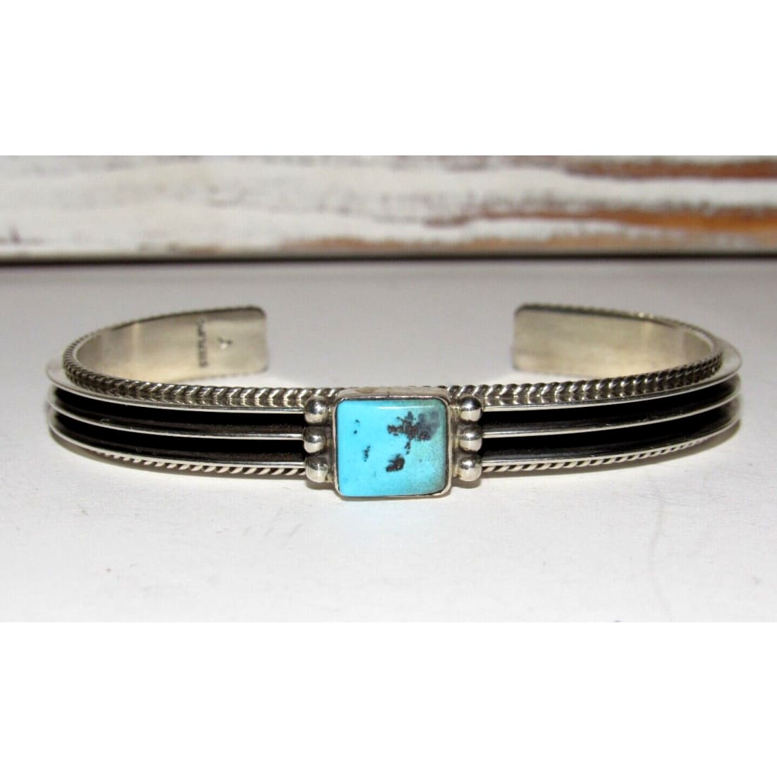 Navajo Sterling Turquoise Stacker Bracelet D. Yazzie Native