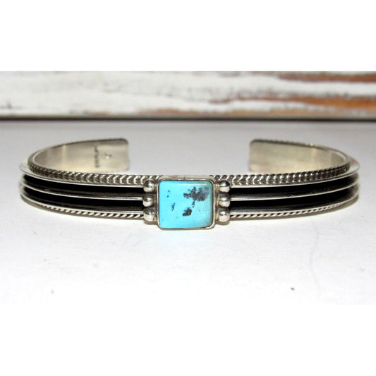 Navajo Sterling Turquoise Stacker Bracelet D. Yazzie Native