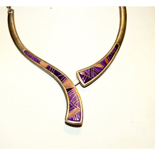 Navajo Sugilite Inlay Link Necklace Sterling Silver Calvin