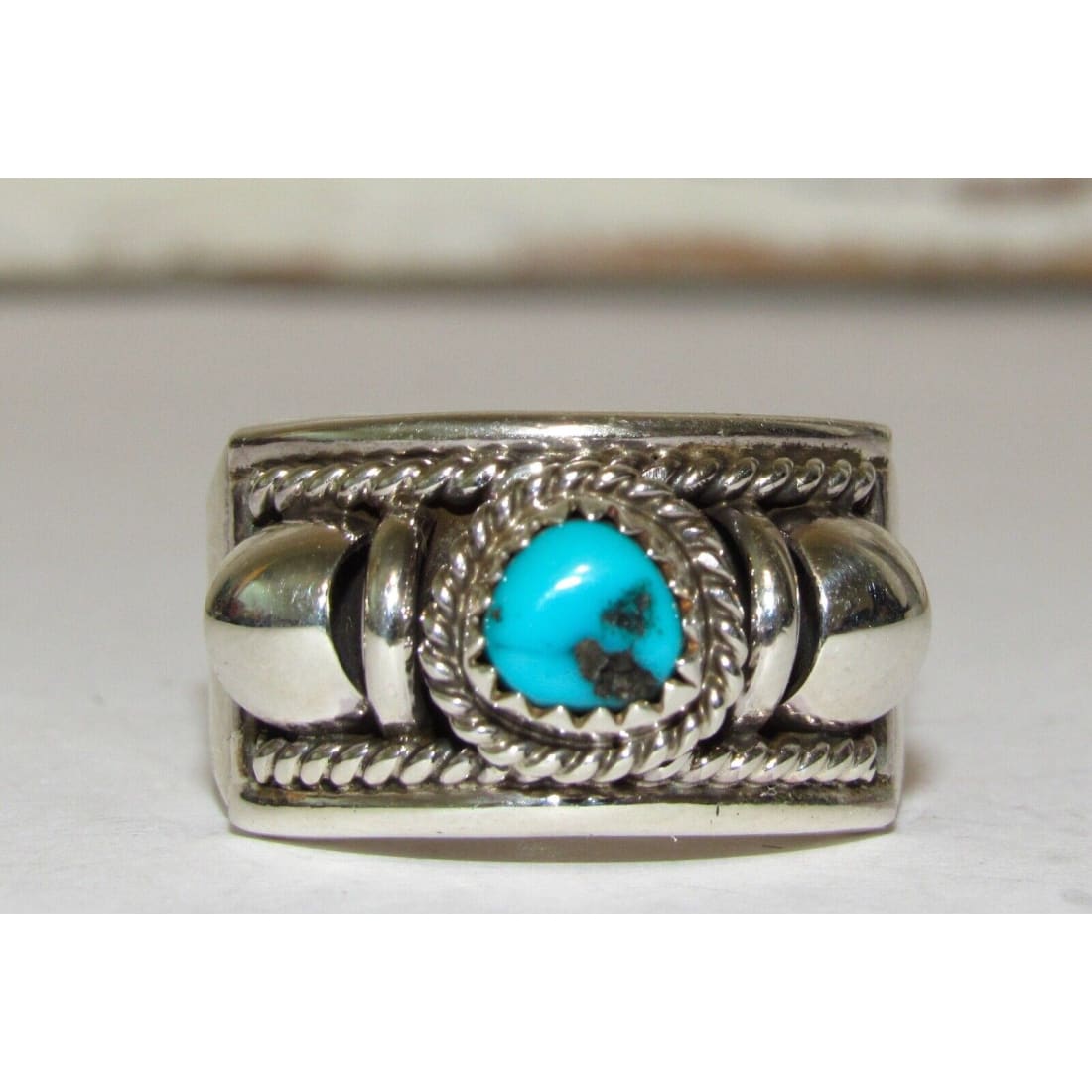 Navajo Thomas Charley Kingman Turquoise Ring Sz 8 Sterling