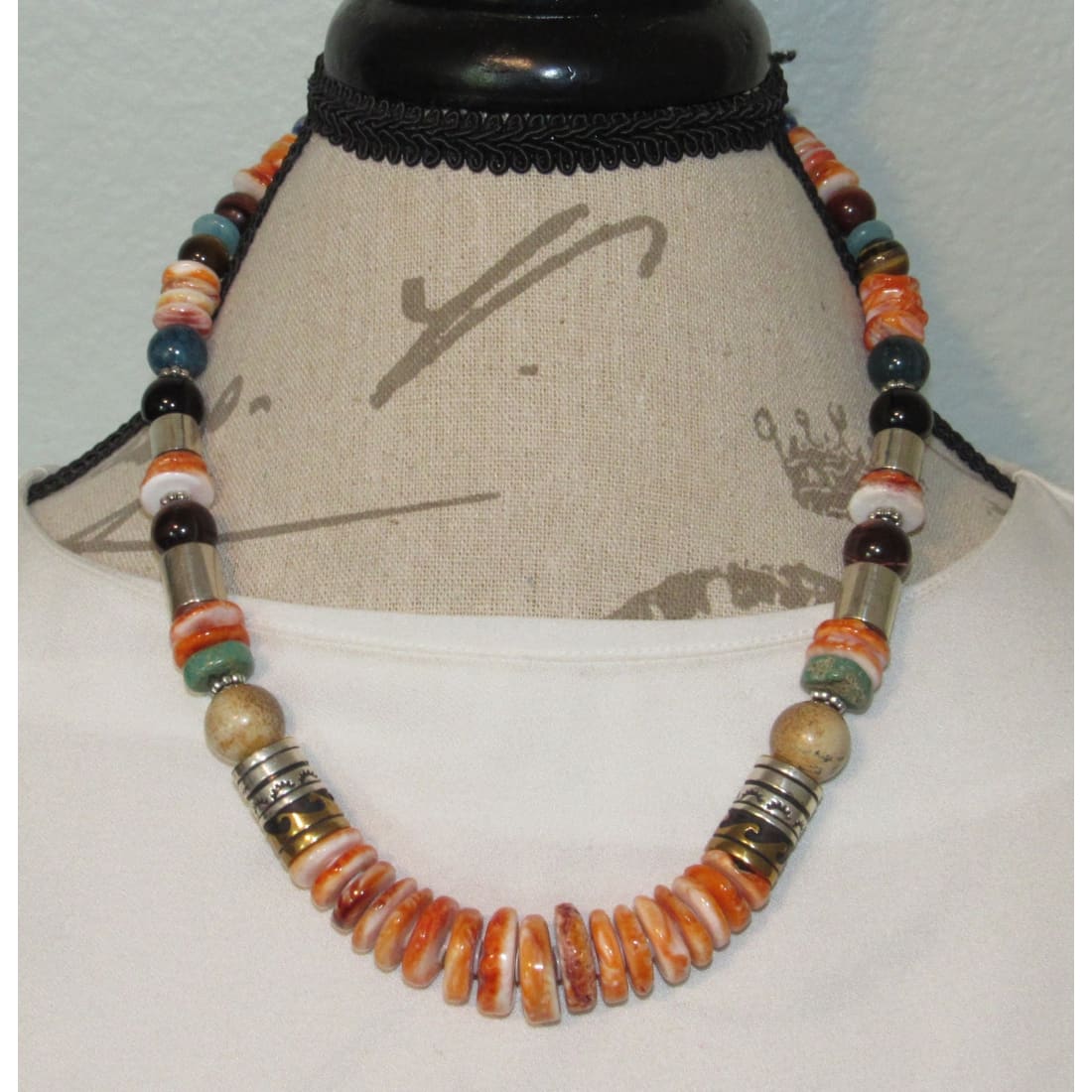 Navajo Tommy Singer Orange Spiny Heishi Necklace Sterling