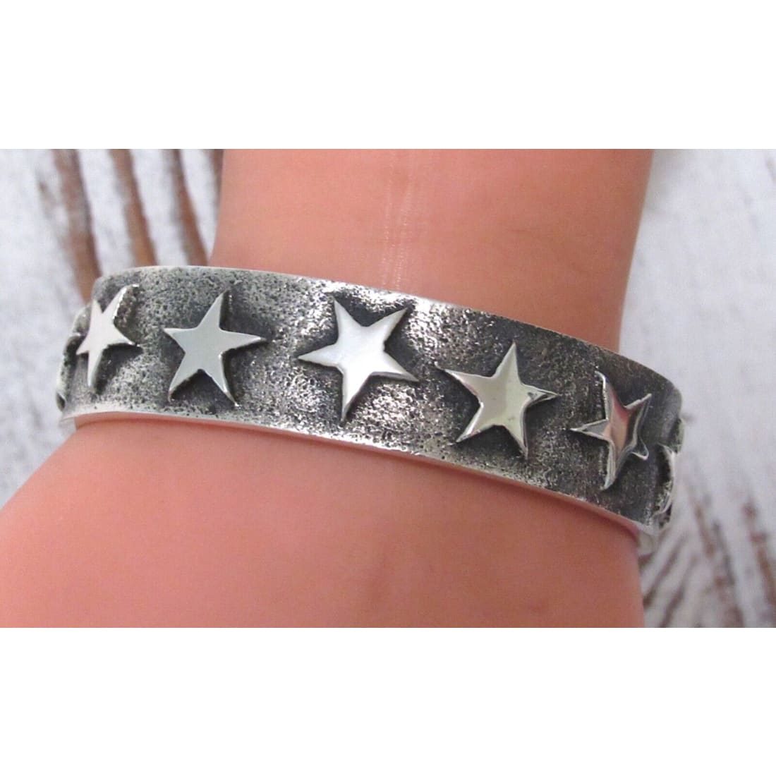 Navajo Tufa Cast Sterling Silver Stars Design Cuff Bracelet