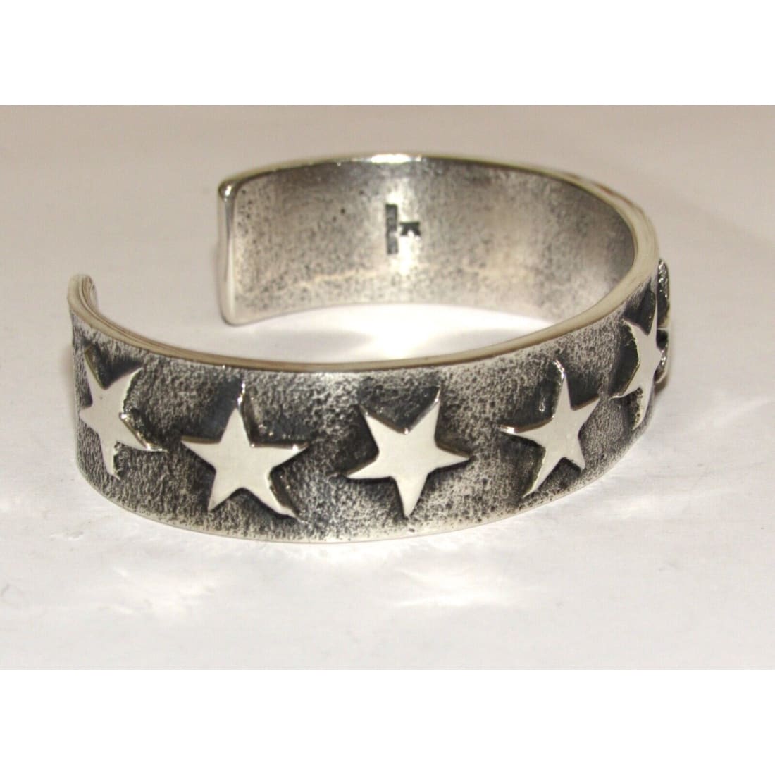 Navajo Tufa Cast Sterling Silver Stars Design Cuff Bracelet