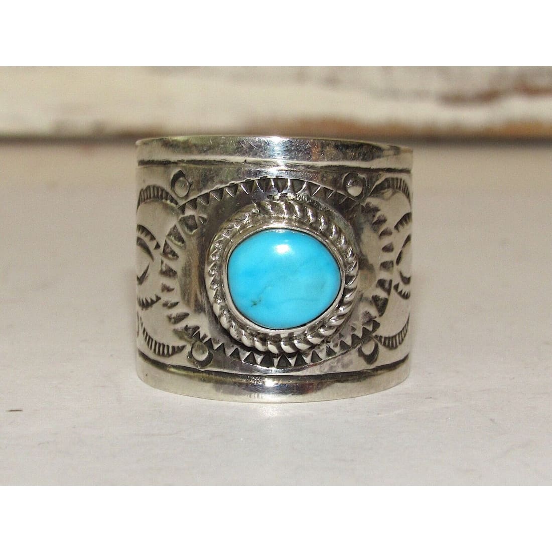 Navajo Turquoise Band Ingot Ring Size 9 Sterling Silver
