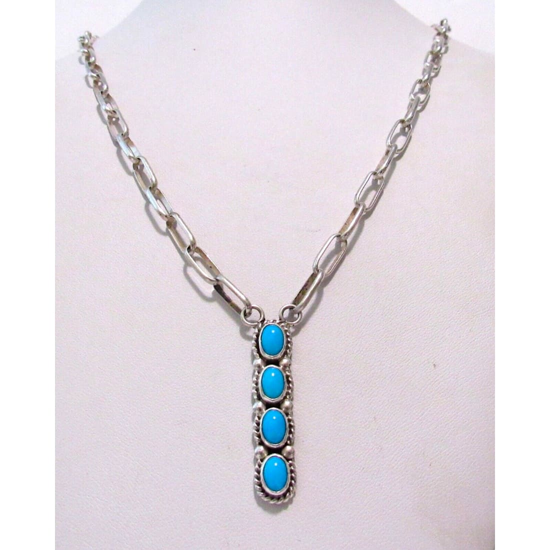 Navajo Turquoise Bar Necklace Small Lariat Sterling Silver
