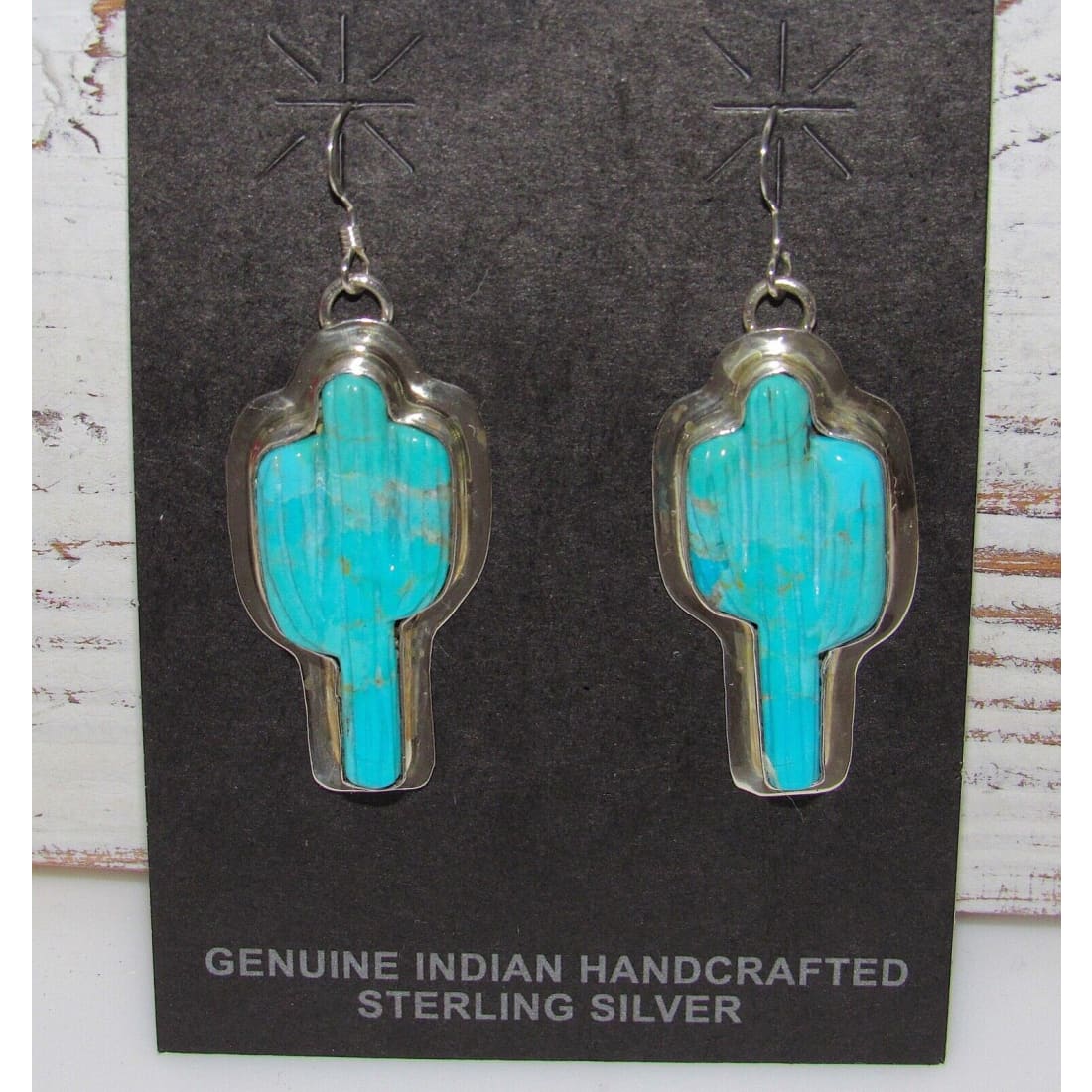 Navajo Turquoise Cactus Earrings Sterling Silver Native