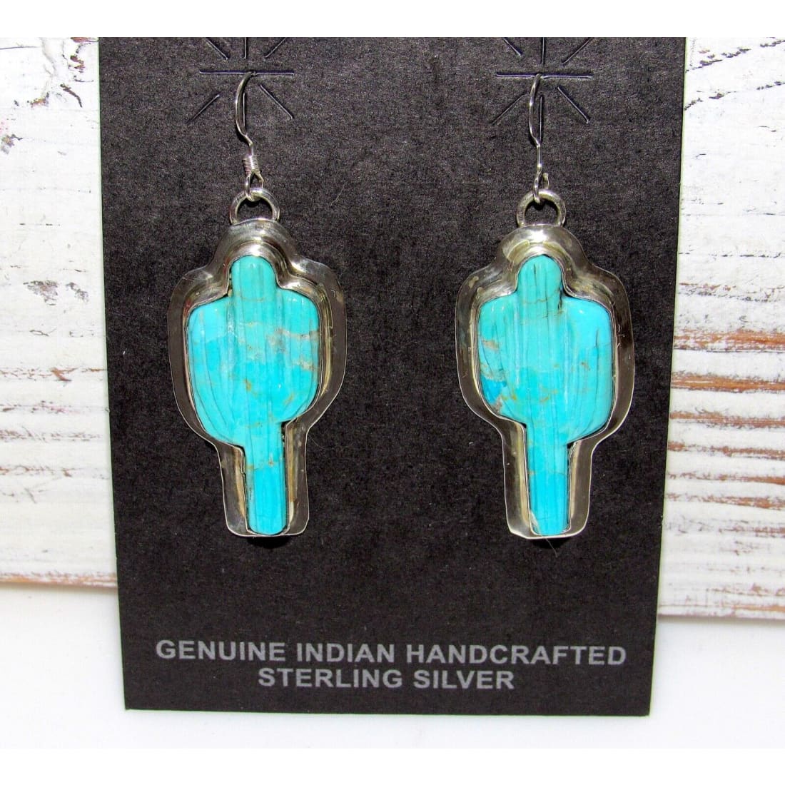 Navajo Turquoise Cactus Earrings Sterling Silver Native